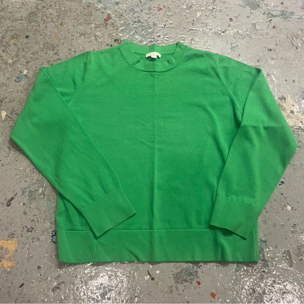 COS Green Crewneck Sweater Minimalist Cotton Knit Pullover Small